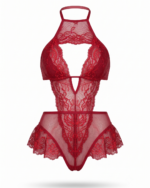 Seductive Halter Neck Floral Lace Teddy Bodysuit - One Size (50-80 kg) - Image 4
