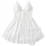 Romantic Open Front Ruffled Lace Babydoll Set - One Size (50-80 kg)