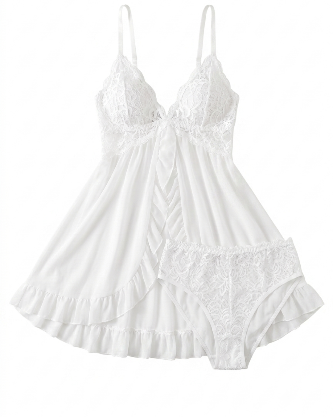 18 Romantic Open Front Ruffled Lace Babydoll Set - One Size (50-80 kg) - Image 1