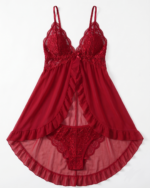 Romantic Open Front Ruffled Lace Babydoll Set - One Size (50-80 kg) - Image 2