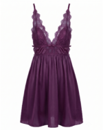 Elegant V-Neck Satin & Lace Slip Nightgown - One Size (50-80 kg) - Image 3