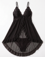 Romantic Open Front Ruffled Lace Babydoll Set - One Size (50-80 kg) - Image 3