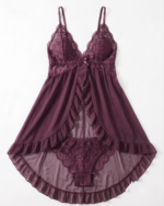 Romantic Open Front Ruffled Lace Babydoll Set - One Size (50-80 kg) - Image 4