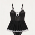 Sweet & Flirty Lace-Trimmed Mesh Skirted Bodysuit - One Size (50-80 kg)
