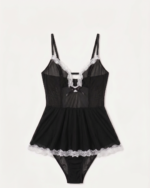 Sweet & Flirty Lace-Trimmed Mesh Skirted Bodysuit - One Size (50-80 kg)