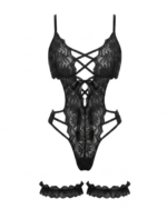 Seductive Lace-Up Floral Teddy with Matching Thigh Bands - One Size (50-80 kg)