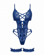 Seductive Lace-Up Floral Teddy with Matching Thigh Bands - One Size (50-80 kg) - Image 3