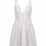 Elegant V-Neck Satin & Lace Slip Nightgown - One Size (50-80 kg)