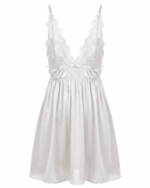 Elegant V-Neck Satin & Lace Slip Nightgown - One Size (50-80 kg)