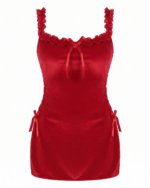 Charming Ruffled Velvet Slip Dress Nightgown - One Size (50-80 kg) - Image 2