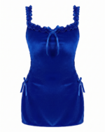 Charming Ruffled Velvet Slip Dress Nightgown - One Size (50-80 kg)
