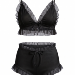 Playful Ruffled Mesh Two-Piece Bralette & Shorts Set - One Size (50-80 kg)