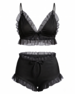 Playful Ruffled Mesh Two-Piece Bralette & Shorts Set - One Size (50-80 kg)