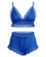 Playful Ruffled Mesh Two-Piece Bralette & Shorts Set - One Size (50-80 kg) - Image 2