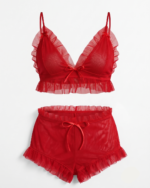 Playful Ruffled Mesh Two-Piece Bralette & Shorts Set - One Size (50-80 kg) - Image 3
