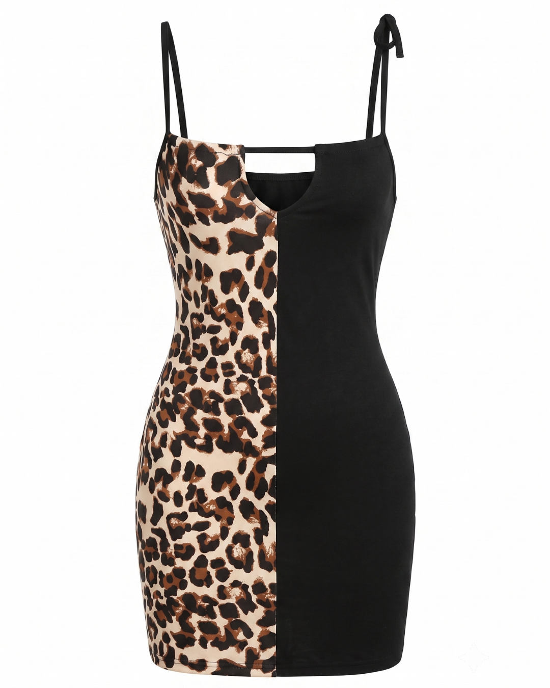 40 Fierce Two-Tone Leopard Print Bodycon Dress - One Size (50-80 kg) - Image 1