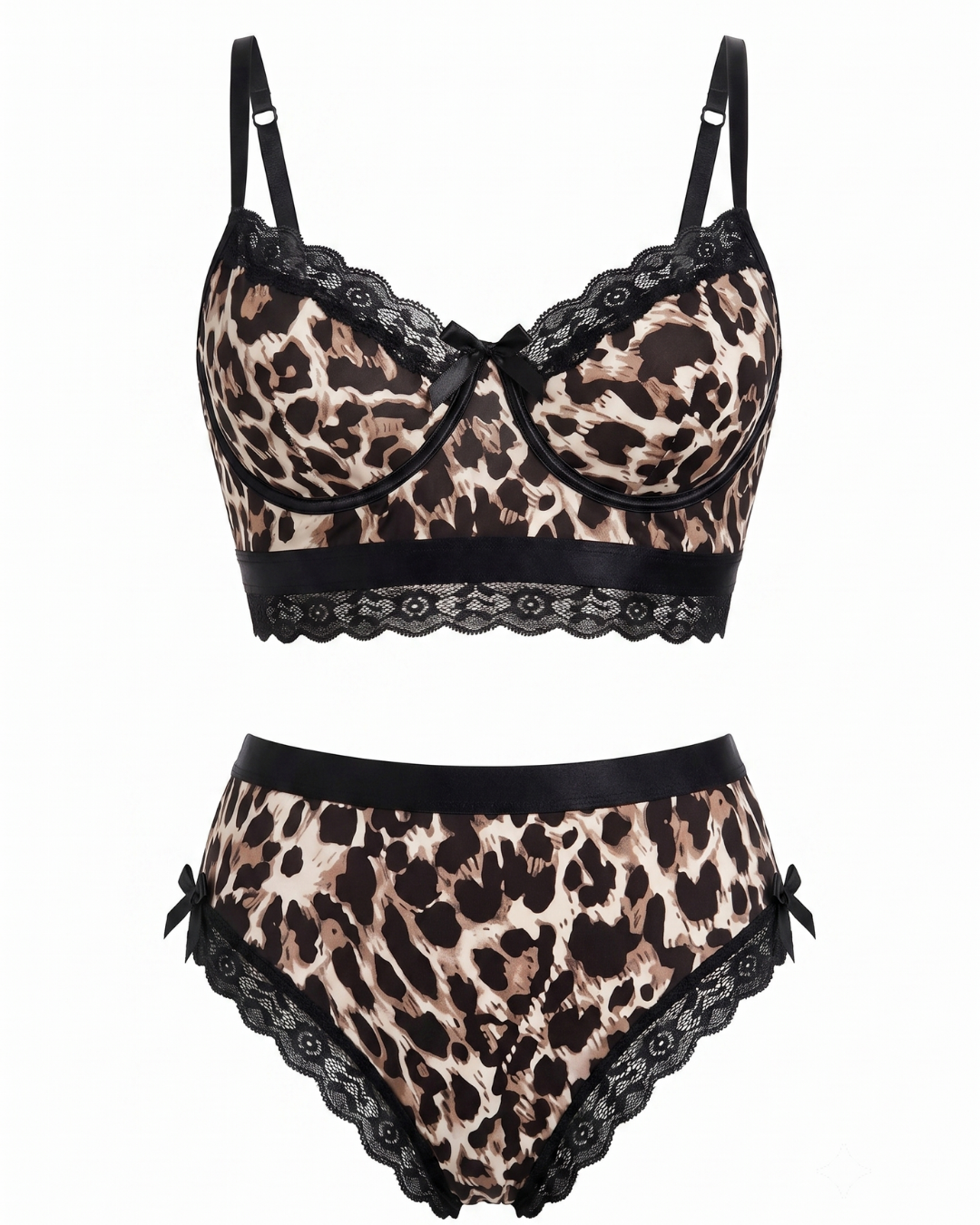 41 Fierce Leopard Print & Lace Two-Piece Lingerie Set - Image 1