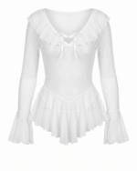 Romantic Sheer Mesh Ruffled Long-Sleeve Teddy
