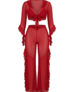 Alluring Sheer Mesh & Lace Two-Piece Lounge Set