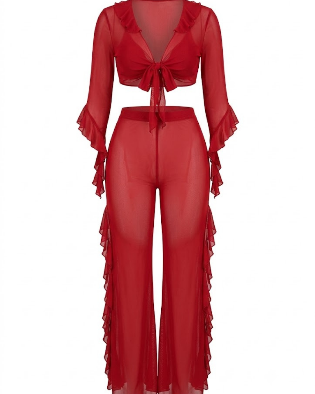 51 Alluring Sheer Mesh & Lace Two-Piece Lounge Set - Image 1