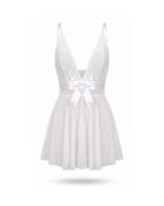 Seductive Deep V Babydoll Chemise Nightgown with Elegant Lace Bodice & Large Satin Bow Accent. Short Slip Dress Sleepwear. - Image 2