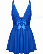 Seductive Deep V Babydoll Chemise Nightgown with Elegant Lace Bodice & Large Satin Bow Accent. Short Slip Dress Sleepwear. - Image 3