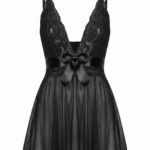 Seductive Deep V Babydoll Chemise Nightgown with Elegant Lace Bodice & Large Satin Bow Accent. Short Slip Dress Sleepwear.