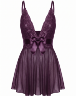 Seductive Deep V Babydoll Chemise Nightgown with Elegant Lace Bodice & Large Satin Bow Accent. Short Slip Dress Sleepwear. - Image 4