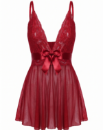 Seductive Deep V Babydoll Chemise Nightgown with Elegant Lace Bodice & Large Satin Bow Accent. Short Slip Dress Sleepwear. - Image 5