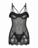 Seductive Sheer Mesh & Lace Ruffled Chemise with Strappy Cutout Details - Image 2