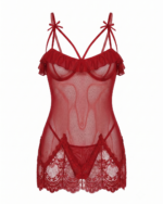 Seductive Sheer Mesh & Lace Ruffled Chemise with Strappy Cutout Details - Image 3