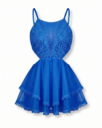 Alluring Floral Lace & Sheer Mesh Tiered Babydoll - One Size (50-80 kg) - Image 2