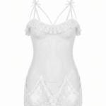 Seductive Sheer Mesh & Lace Ruffled Chemise with Strappy Cutout Details