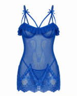 Seductive Sheer Mesh & Lace Ruffled Chemise with Strappy Cutout Details - Image 4