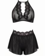 Romantic Sheer Mesh & Lace Halter Two-Piece Sleepwear Set