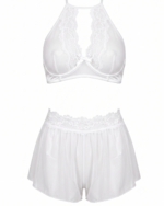 Romantic Sheer Mesh & Lace Halter Two-Piece Sleepwear Set - Image 4