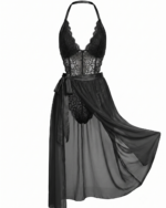Elegant Floral Lace Halter Bodysuit & Flowy Chiffon Skirt Set