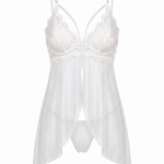 Seductive Lace & Sheer Mesh Split-Front Babydoll Lingerie Set