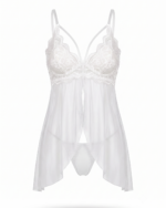 Seductive Lace & Sheer Mesh Split-Front Babydoll Lingerie Set