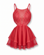 Alluring Floral Lace & Sheer Mesh Tiered Babydoll - One Size (50-80 kg) - Image 3
