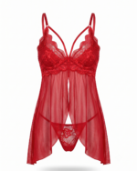 Seductive Lace & Sheer Mesh Split-Front Babydoll Lingerie Set - Image 3
