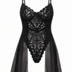 Exquisite Lace Teddy Bodysuit with Flowy Sheer Side Skirts