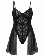Exquisite Lace Teddy Bodysuit with Flowy Sheer Side Skirts