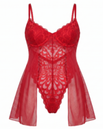 Exquisite Lace Teddy Bodysuit with Flowy Sheer Side Skirts - Image 3
