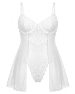 Exquisite Lace Teddy Bodysuit with Flowy Sheer Side Skirts - Image 4