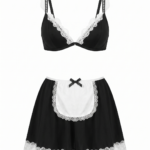 Playful French Maid Two-Piece Lingerie Set – Lace-Trimmed Bralette & Mini Skirt with Apron