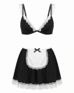 Playful French Maid Two-Piece Lingerie Set – Lace-Trimmed Bralette & Mini Skirt with Apron