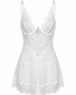 Seductive Sheer Lace & Mesh Babydoll Chemise with Matching Thong - Image 3