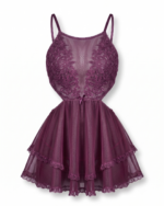 Alluring Floral Lace & Sheer Mesh Tiered Babydoll - One Size (50-80 kg) - Image 4