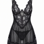 Seductive Sheer Lace & Mesh Babydoll Chemise with Matching Thong